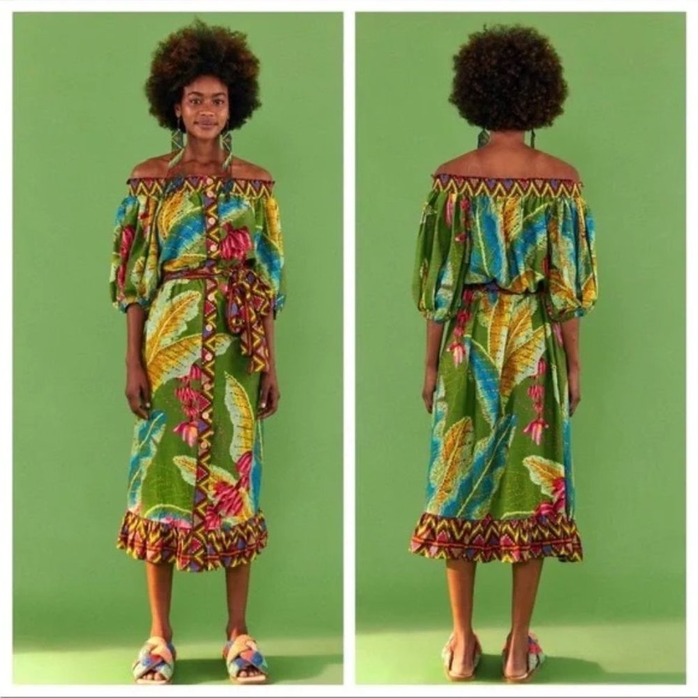 Farm Rio Women’s Banana Leaves Off The Shoulder Midi Dress - Picture 4 of 5